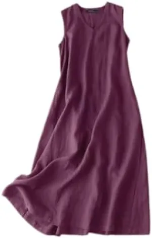 Women Summer Maxi Dress Cotton Linen V Neck Sleeveless Sun Dress Casual Vacation Flowy Beach Long Shift Tank Dress