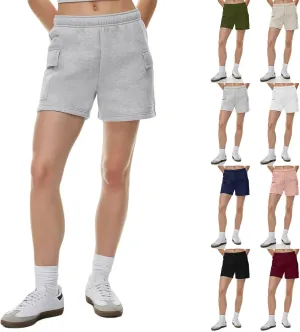 Women Sweat Shorts with Cargo Pockets Casual Summer Athletic Shorts High Waisted Running Shorts Comfy Lounge Shorts