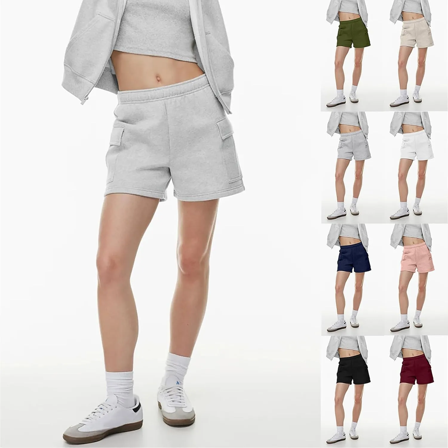Women Sweat Shorts with Cargo Pockets Casual Summer Athletic Shorts High Waisted Running Shorts Comfy Lounge Shorts