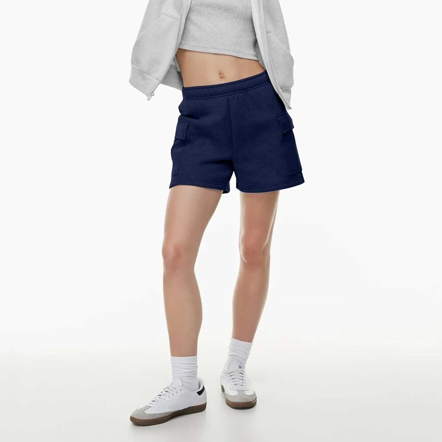 Women Sweat Shorts with Cargo Pockets Casual Summer Athletic Shorts High Waisted Running Shorts Comfy Lounge Shorts