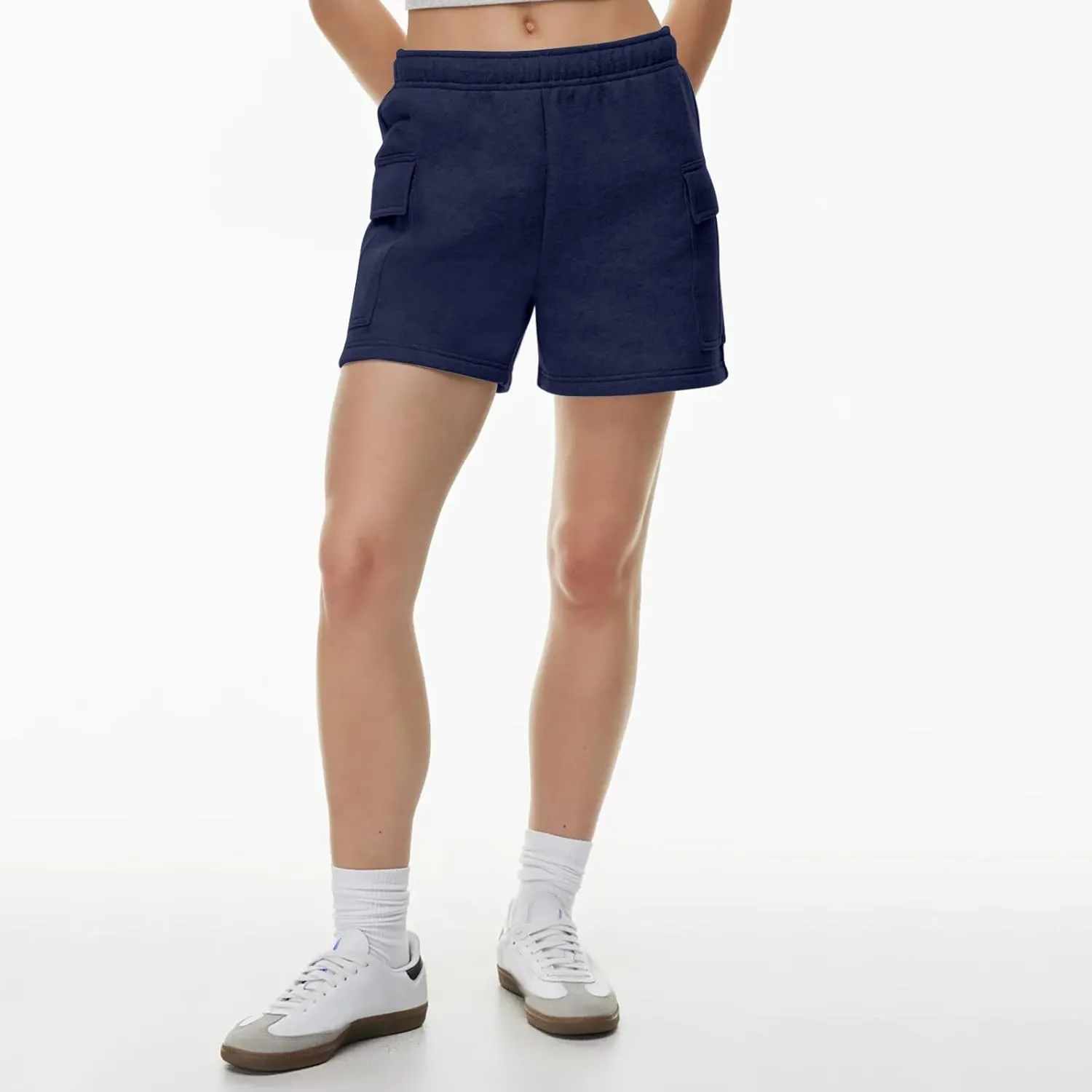 Women Sweat Shorts with Cargo Pockets Casual Summer Athletic Shorts High Waisted Running Shorts Comfy Lounge Shorts