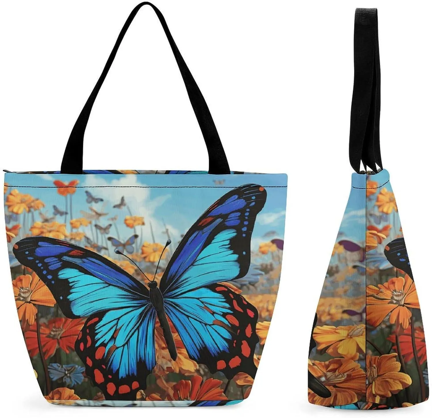 Women Tote Bags with Handles Big Butterfly Shoulder Bag with Zipper Handbags Shopping Bags Travel Bag Beach Bag Reusable Grocery Bag for Swim Holiday Gift