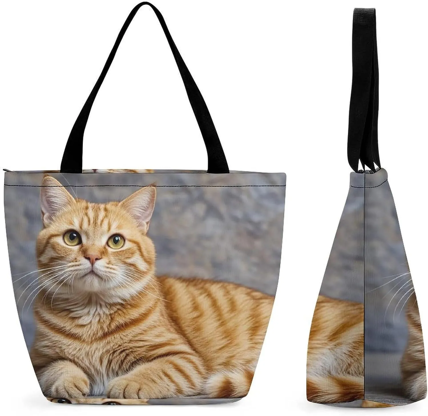 Women Tote Bags with Handles Cute Cat Shoulder Bag with Zipper Handbags Shopping Bags Travel Bag Beach Bag Reusable Grocery Bag for Swim Holiday Gift