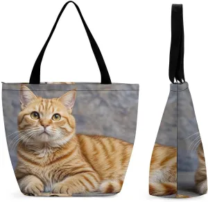 Women Tote Bags with Handles Cute Cat Shoulder Bag with Zipper Handbags Shopping Bags Travel Bag Beach Bag Reusable Grocery Bag for Swim Holiday Gift