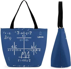 Women Tote Bags with Handles Math Formula Shoulder Bag with Zipper Handbags Shopping Bags Travel Bag Beach Bag Reusable Grocery Bag for Swim Holiday Gift
