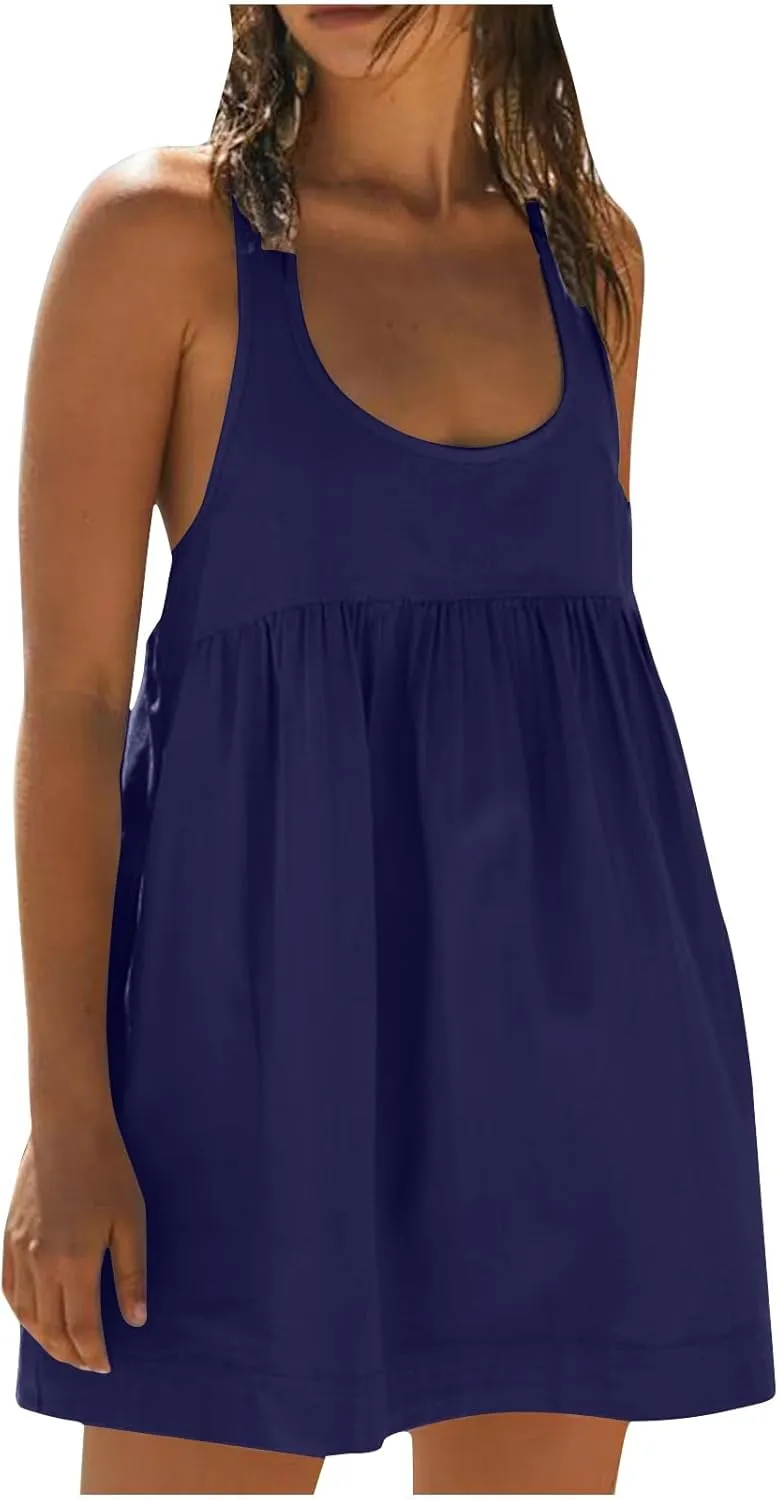 Women Trendy Athletic Dress 2024 Hot Shot Mini Dress Scoop Neck Casual Summer Romper Dresses Tennis Workout Outfits