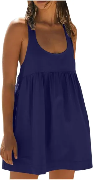 Women Trendy Athletic Dress 2024 Hot Shot Mini Dress Scoop Neck Casual Summer Romper Dresses Tennis Workout Outfits