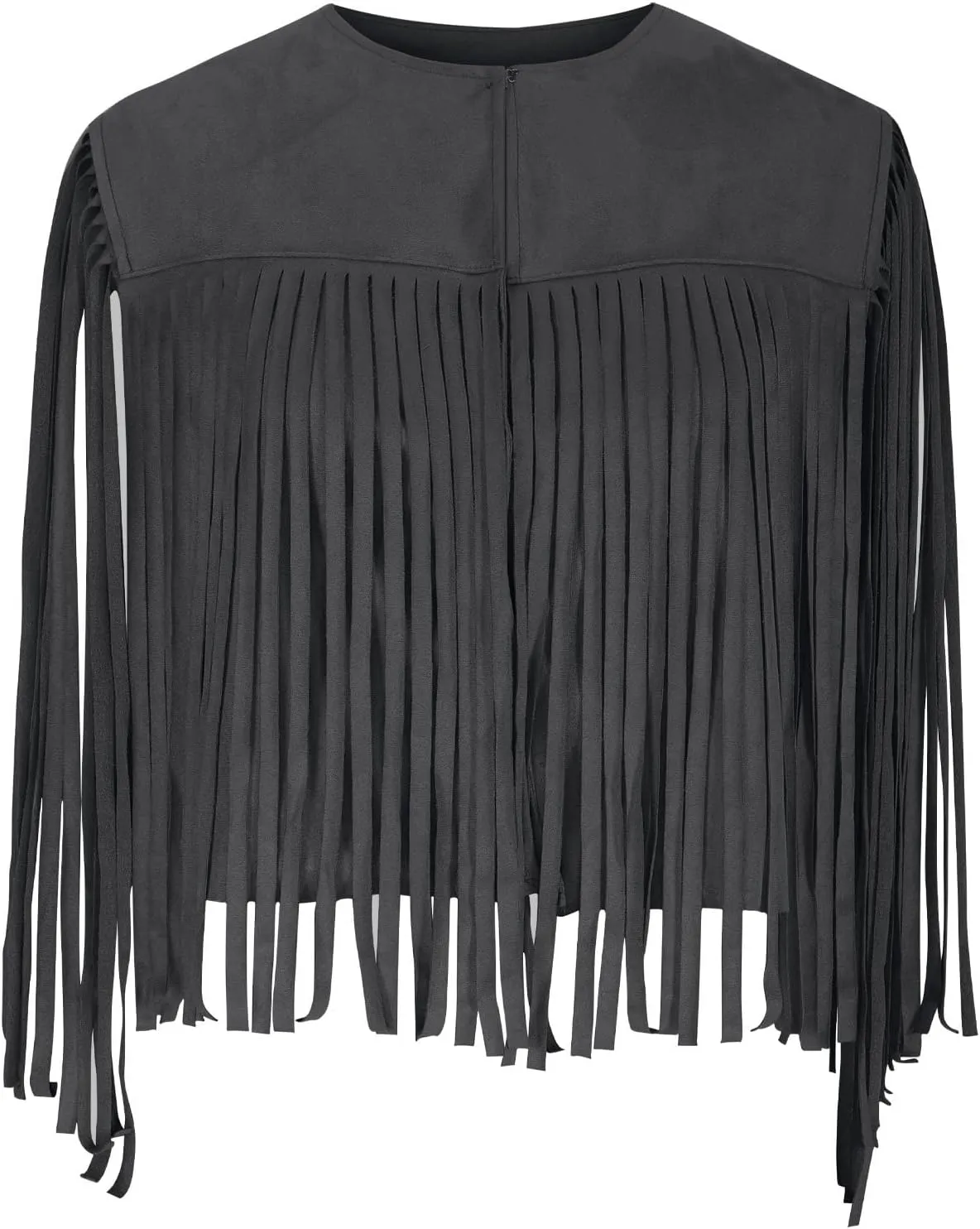 Women Trendy Tassel Cardigan Jackets Faux Suede Leather Fringe Vest Sleeveless Cropped Biker Motorcycle Coats