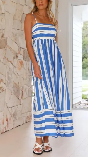Women Y2k Striped Maxi Dress Flowy Cut Out Backless Corset Spaghetti Strap Boho Long Midi Dress Milkmaid Sundress