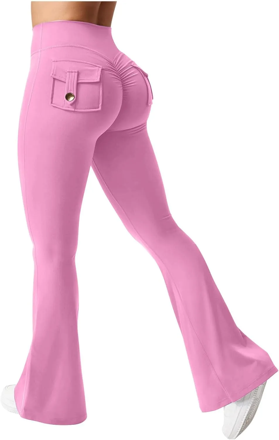 Women Yoga Cargo Pants Stretch Flare Leg Pants Elastic High Waisted Pants Dressy Casual Pants Athletic Workout Pants
