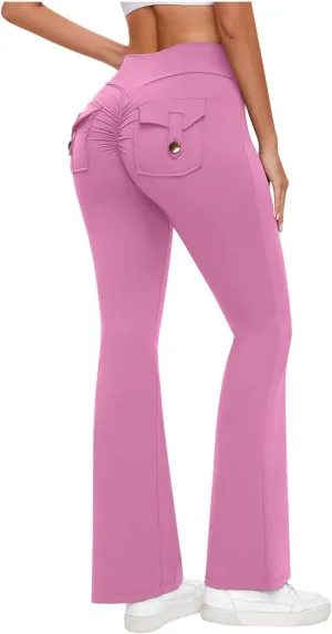 Women Yoga Cargo Pants Stretch Flare Leg Pants Elastic High Waisted Pants Dressy Casual Pants Athletic Workout Pants