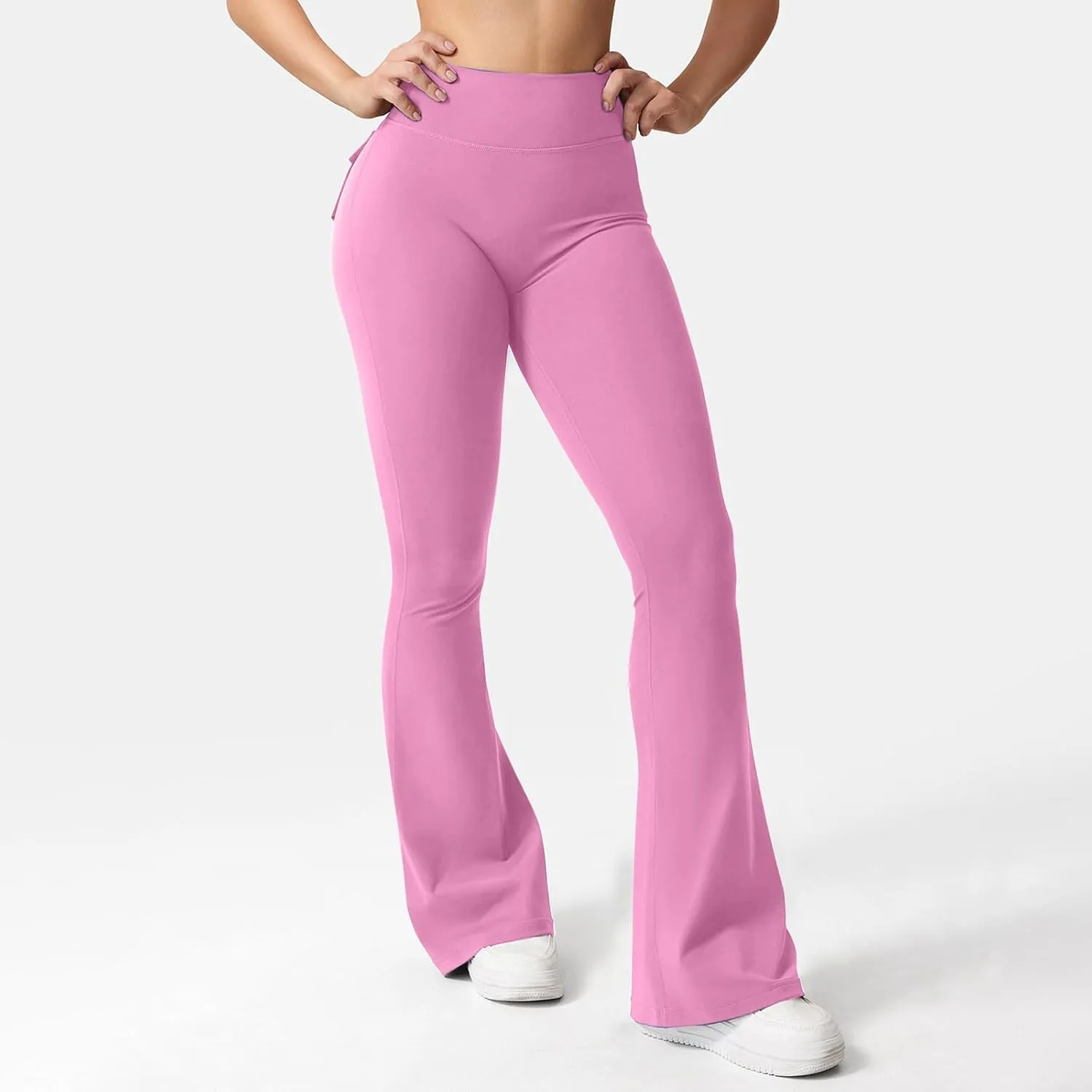 Women Yoga Cargo Pants Stretch Flare Leg Pants Elastic High Waisted Pants Dressy Casual Pants Athletic Workout Pants