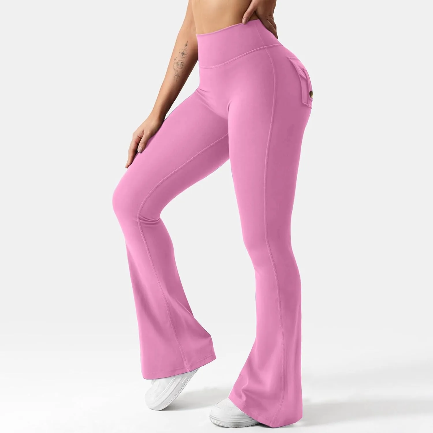 Women Yoga Cargo Pants Stretch Flare Leg Pants Elastic High Waisted Pants Dressy Casual Pants Athletic Workout Pants