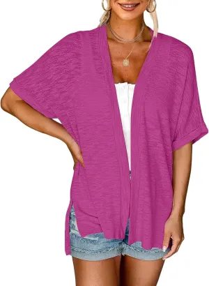 Womens 2025 Summer Lightweight Cardigan Casual Open Front Cardigans Loose Comfy Short Sleeve Coverups Tops