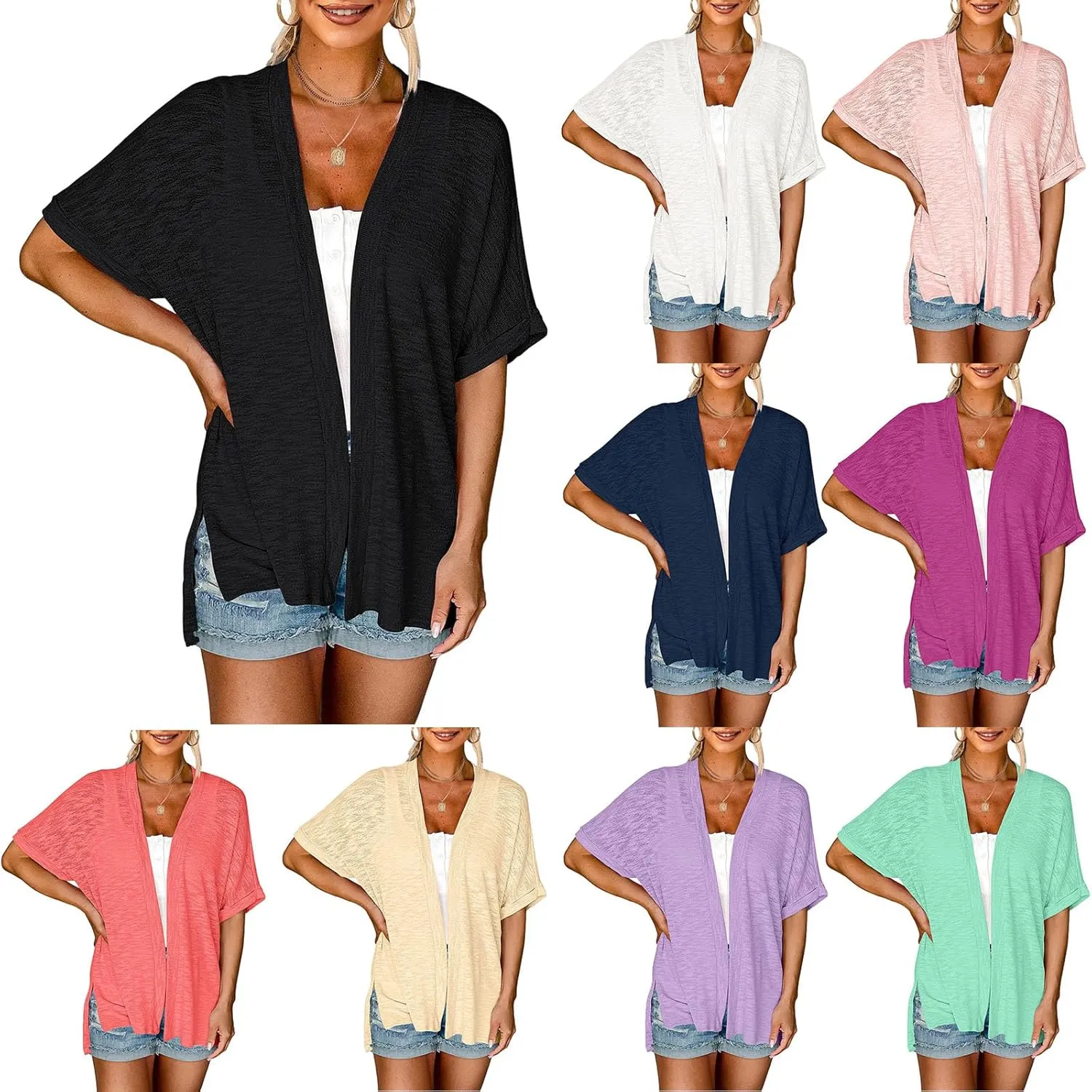 Womens 2025 Summer Lightweight Cardigan Casual Open Front Cardigans Loose Comfy Short Sleeve Coverups Tops