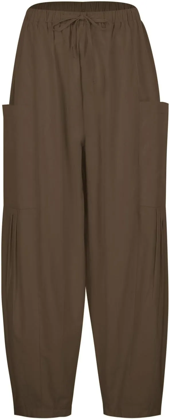 Women's Baggy Pants Drawstring Harem Pants Loose Fit Boho Pants Trendy Casual Pants with Pockets Comfy Travel Pants