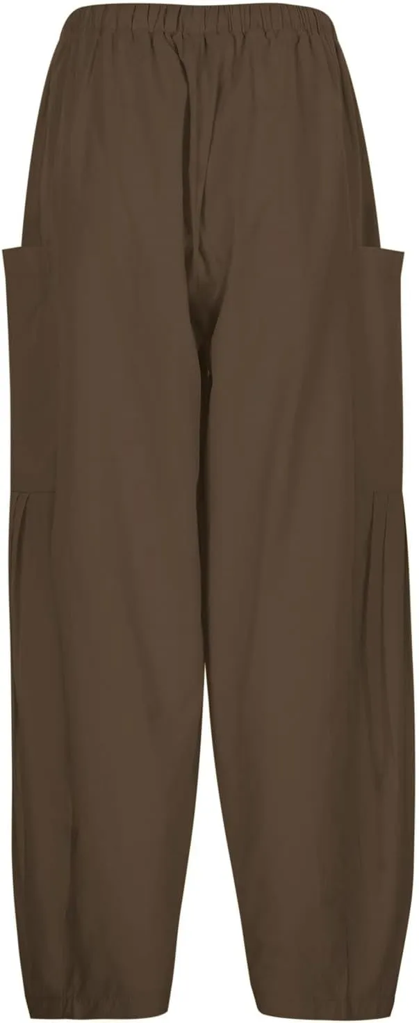 Women's Baggy Pants Drawstring Harem Pants Loose Fit Boho Pants Trendy Casual Pants with Pockets Comfy Travel Pants