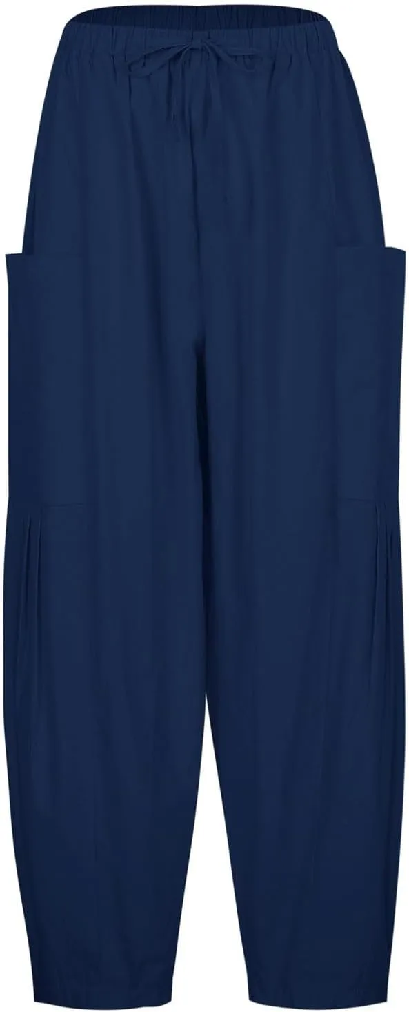 Women's Baggy Pants Drawstring Harem Pants Loose Fit Boho Pants Trendy Casual Pants with Pockets Comfy Travel Pants