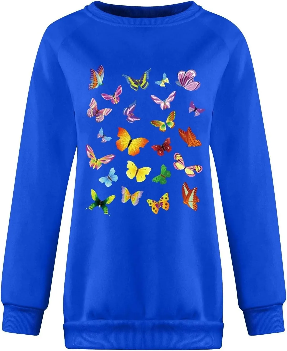 Women's Basic Hoddies Solid Color Cute Printed Loose Comfy Round Neck Long Sleeve Pullover Tunics Outdoor Running Tops