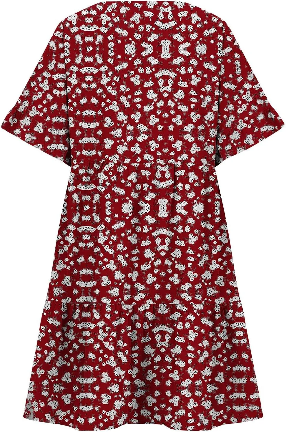 Women's Boho Ruffle Floral Print Mini Dresses Trendy Casual 2025 Summer Loose V Neck Short Sleeve A-Line Dress with Pockets