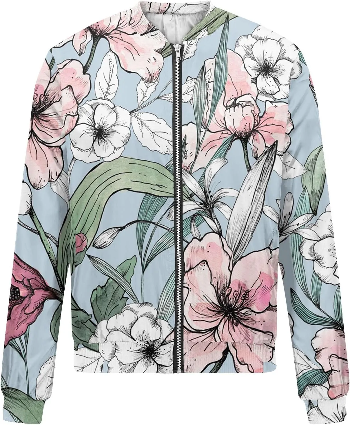 Women's Bomber Jacket Long Sleeve Casual Coat Zip Up Outerwear Windbreaker with Pockets