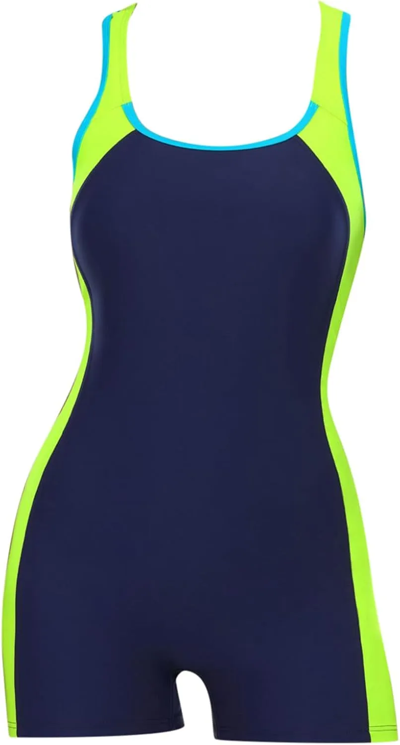 Womens Boyleg One Piece Athletic Swimsuits with Shorts Sport Modest Bathing Suit Racerback Swimwear Teens Girl