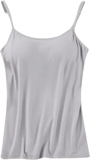 Womens Camisole Spaghetti Strap Tank Top with Built in Padded Bra Camisole Cami Tank Top with Adjustable Straps &