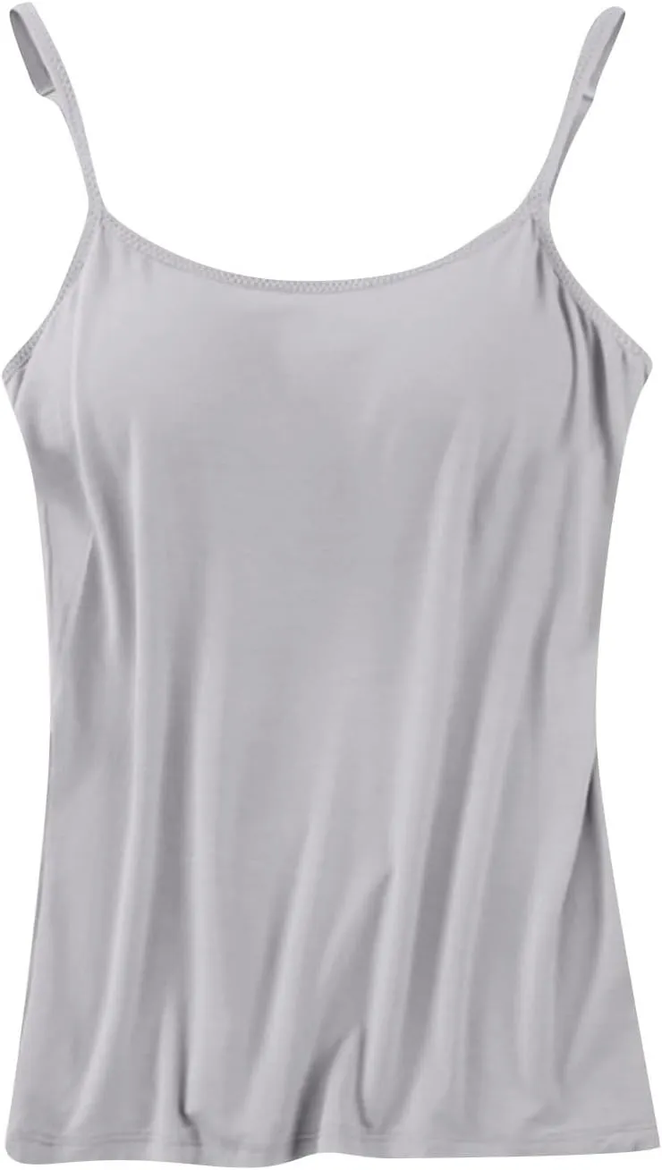 Womens Camisole Spaghetti Strap Tank Top with Built in Padded Bra Camisole Cami Tank Top with Adjustable Straps &