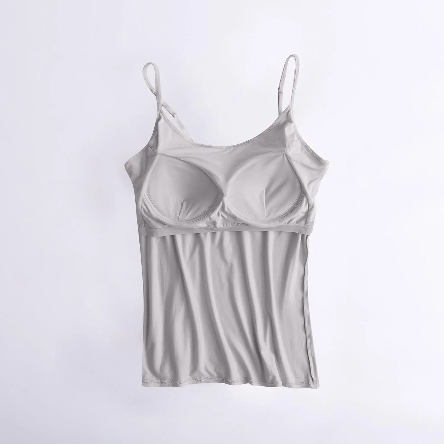 Womens Camisole Spaghetti Strap Tank Top with Built in Padded Bra Camisole Cami Tank Top with Adjustable Straps &