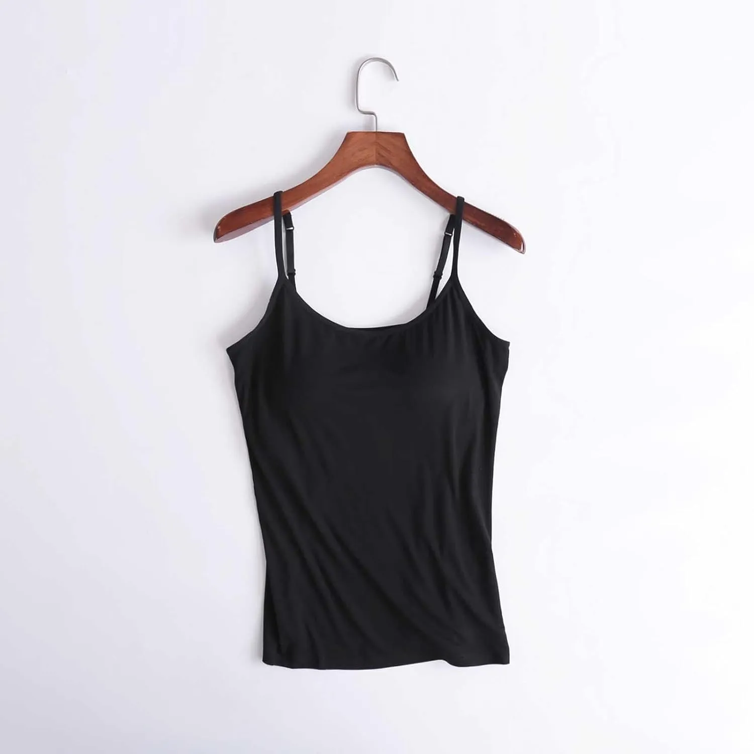 Womens Camisole Spaghetti Strap Tank Top with Built in Padded Bra Camisole Cami Tank Top with Adjustable Straps &