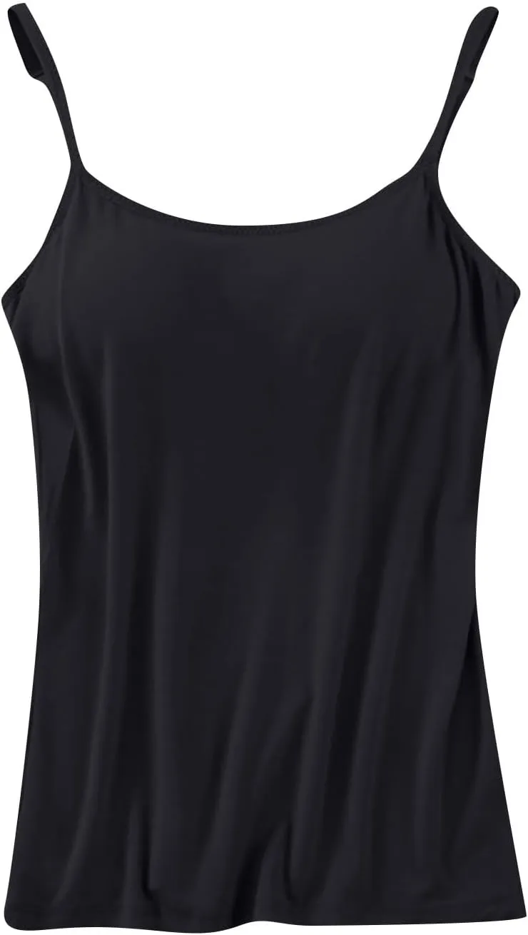 Womens Camisole Spaghetti Strap Tank Top with Built in Padded Bra Camisole Cami Tank Top with Adjustable Straps &