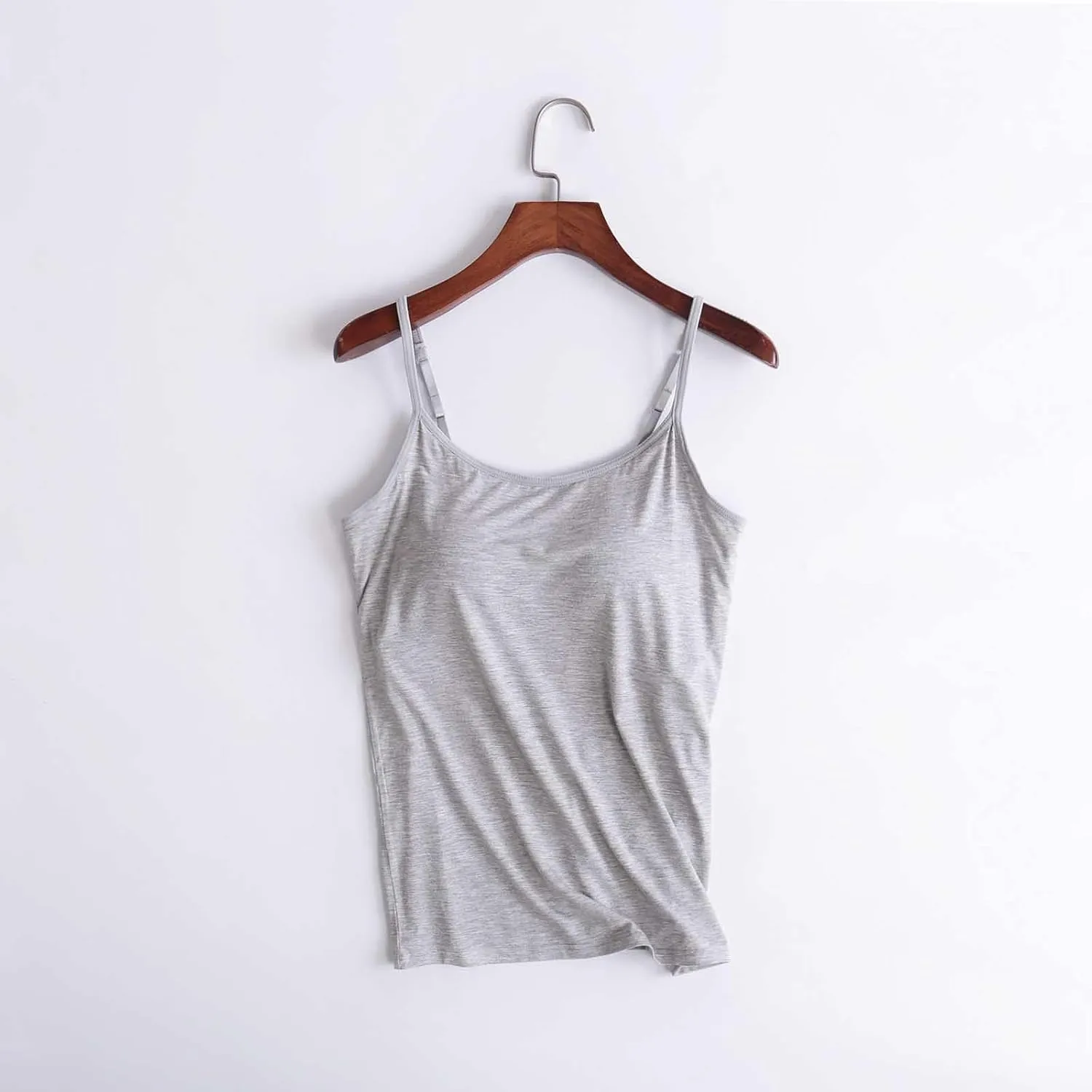 Womens Camisole Spaghetti Strap Tank Top with Built in Padded Bra Camisole Cami Tank Top with Adjustable Straps &