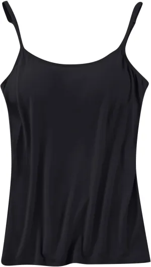 Womens Camisole Spaghetti Strap Tank Top with Built in Padded Bra Camisole Cami Tank Top with Adjustable Straps &