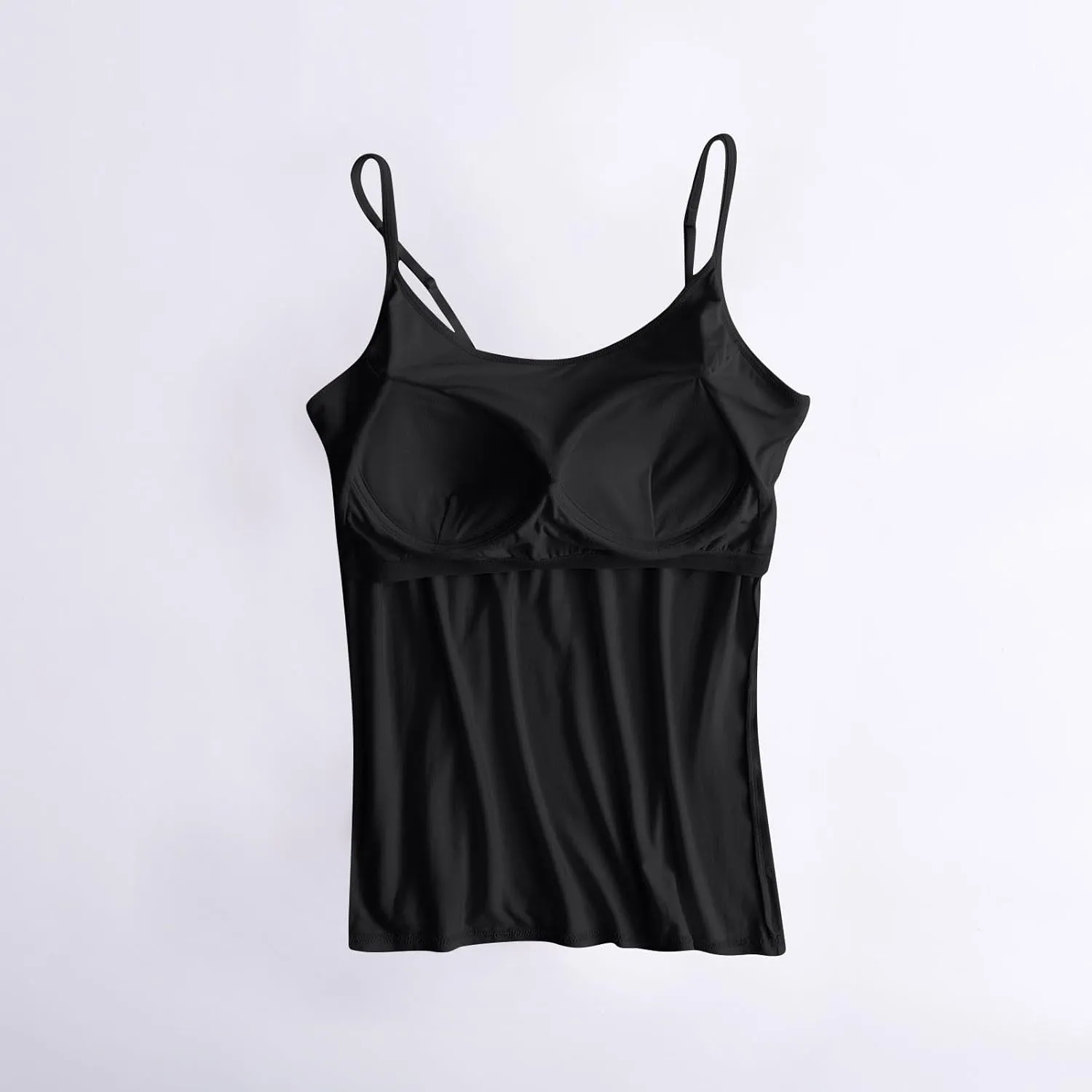 Womens Camisole Spaghetti Strap Tank Top with Built in Padded Bra Camisole Cami Tank Top with Adjustable Straps &