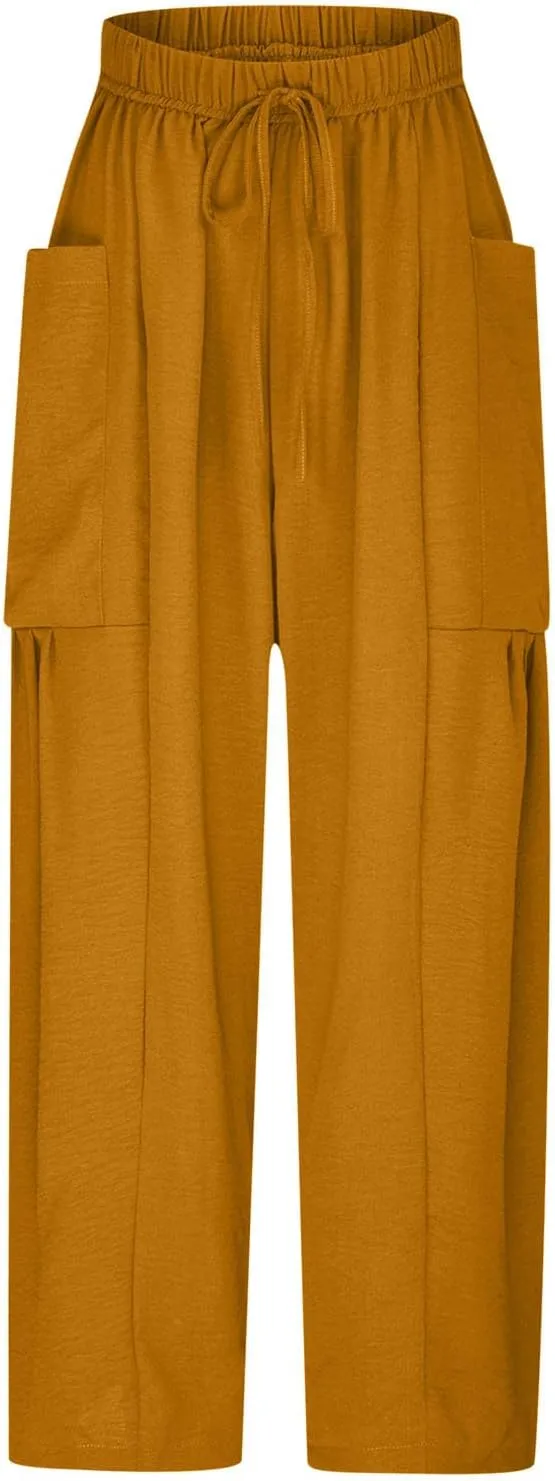 Women's Casual Baggy Pants Boho Harem Pants Loose Travel Pants Drawstring Beach Pants Comfy Summer Pants Trousers