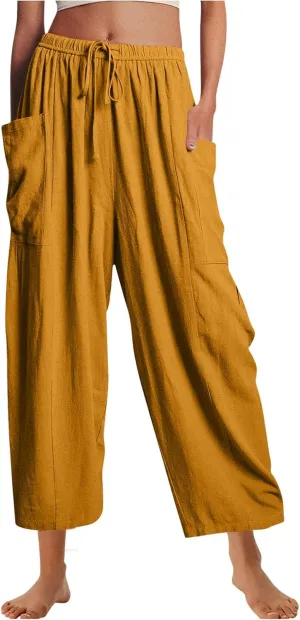 Women's Casual Baggy Pants Boho Harem Pants Loose Travel Pants Drawstring Beach Pants Comfy Summer Pants Trousers
