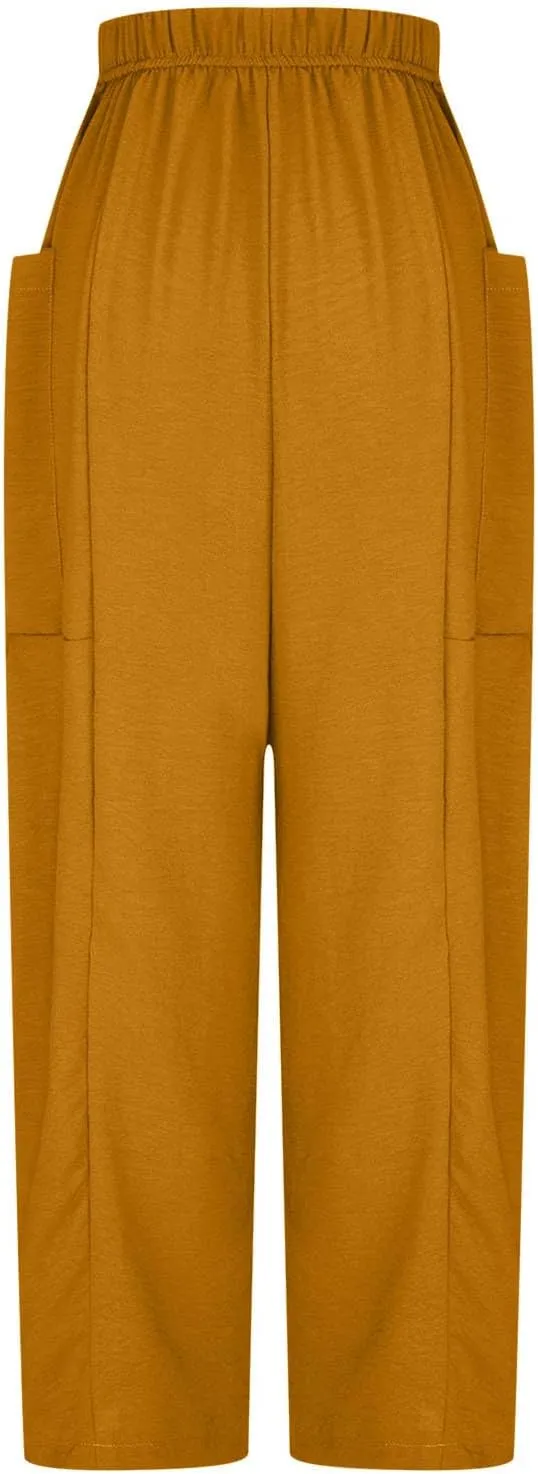 Women's Casual Baggy Pants Boho Harem Pants Loose Travel Pants Drawstring Beach Pants Comfy Summer Pants Trousers