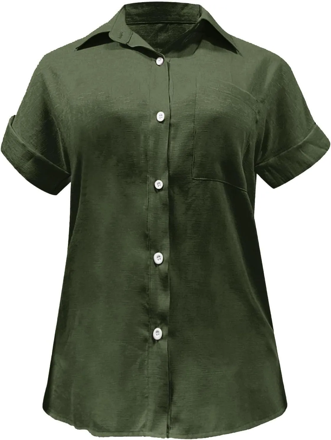 Womens Casual Blouse Button Fly Lapel Collar Short Sleeve Linen Beach Tunics Summer Loose Side Slit Tops with Pockets