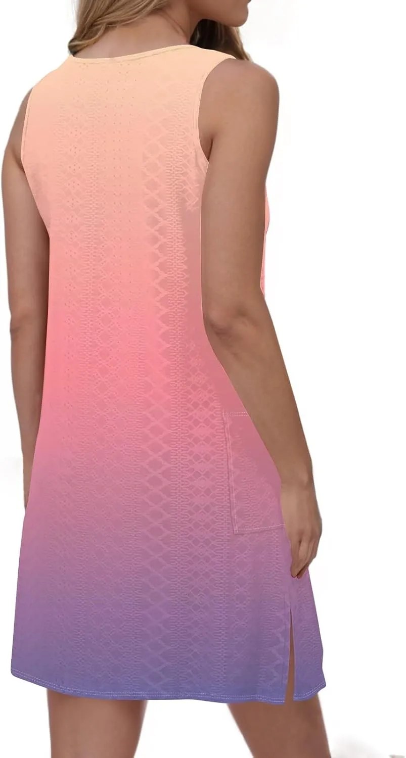 Women's Casual Dress Crew Neck Sleeveless Gradient Loose Pocket Summer Dresses 2025 Mini Short Dresses, S-3XL