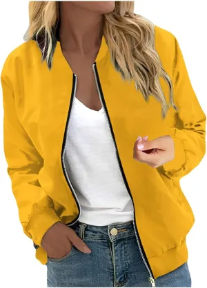 Women's Casual Floral Zip Up Bomber Jacket Spring Long Sleeve Coat Stand Collar Lightweight Short Outwear Tops