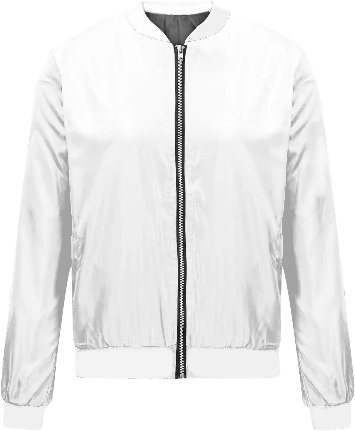 Women's Casual Floral Zip Up Bomber Jacket Spring Long Sleeve Coat Stand Collar Lightweight Short Outwear Tops