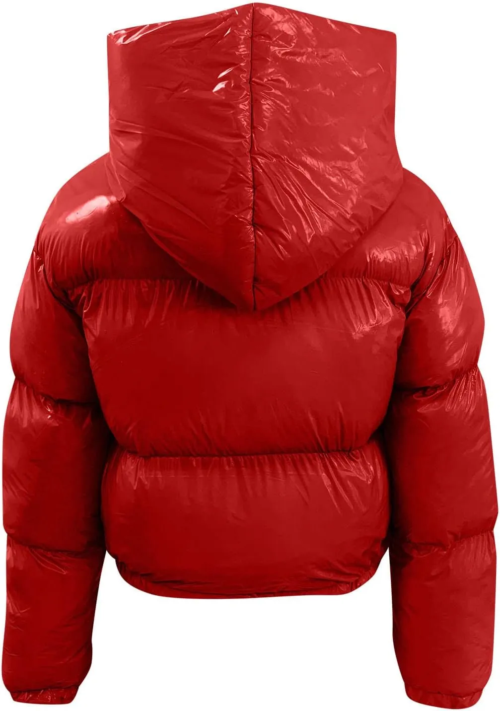 Women's Coat Ladies Autumn And Winter Warm Short Shiny Padded Hooded Leather Jacket Womens Jackets