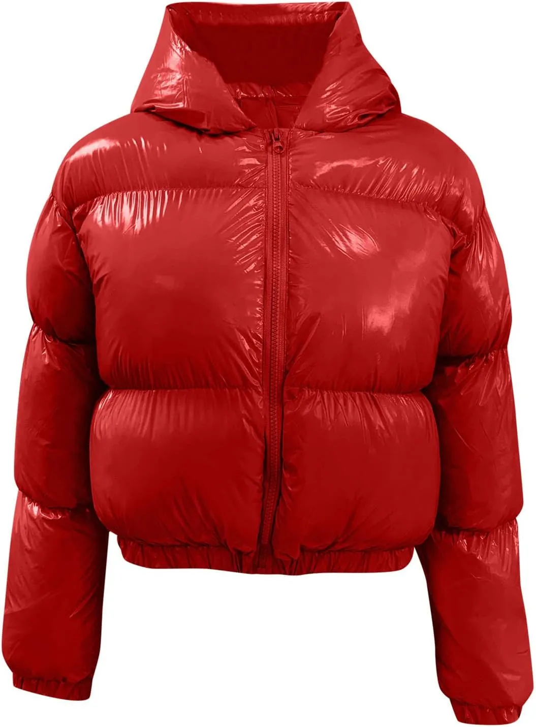Women's Coat Ladies Autumn And Winter Warm Short Shiny Padded Hooded Leather Jacket Womens Jackets