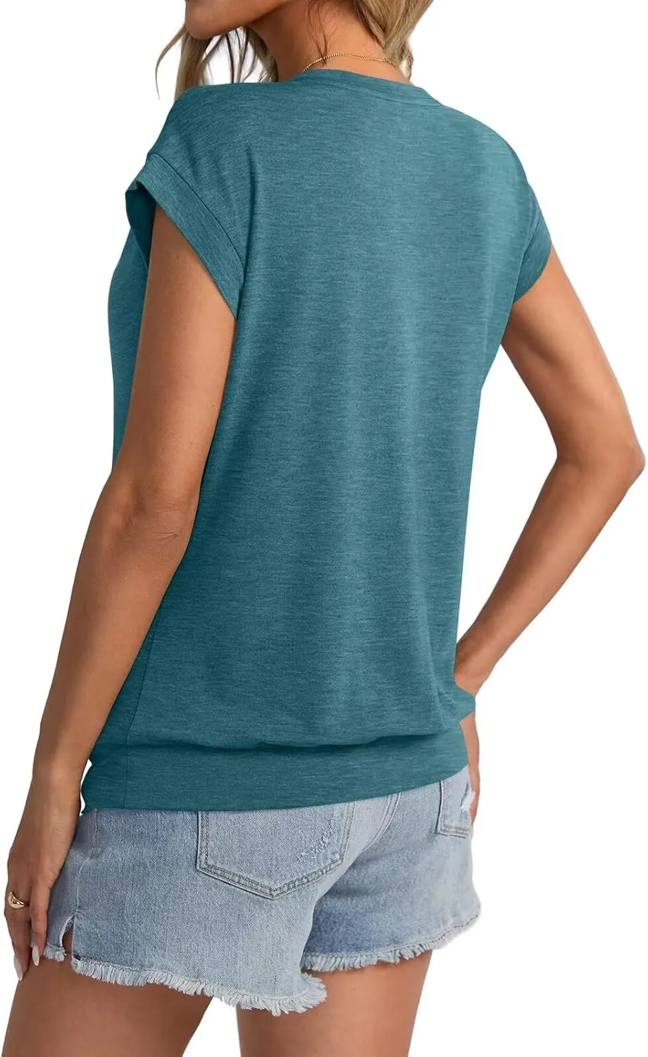 Womens Crewneck Cap Sleeve T Shirts Banded Bottom Top Loose Fit Short Sleeves Tee Casual Summer Basic Tops 2025