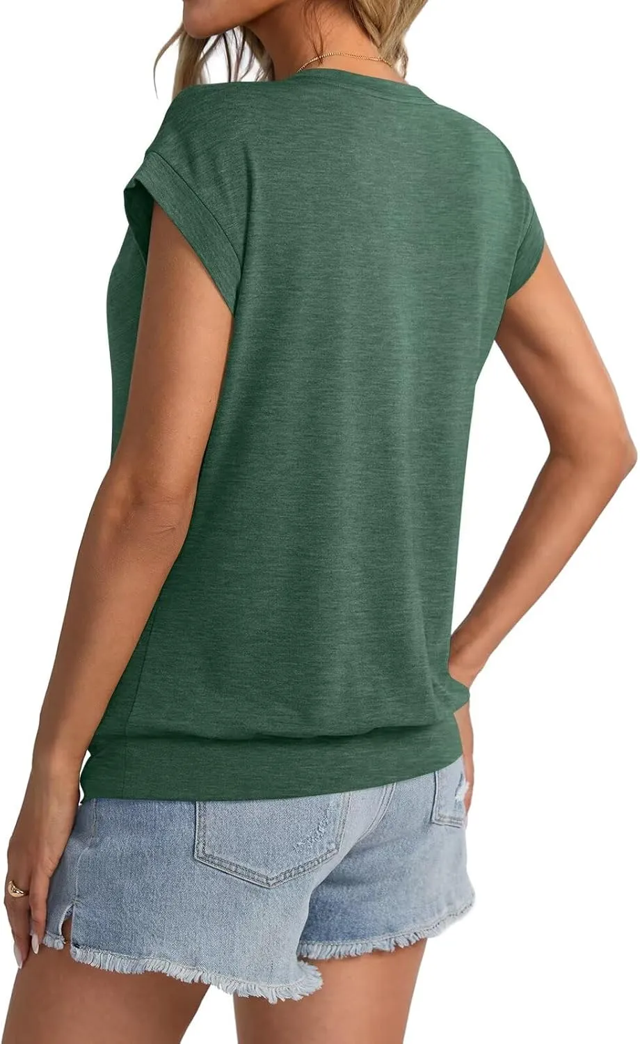 Womens Crewneck Cap Sleeve T Shirts Banded Bottom Top Loose Fit Short Sleeves Tee Casual Summer Basic Tops 2025