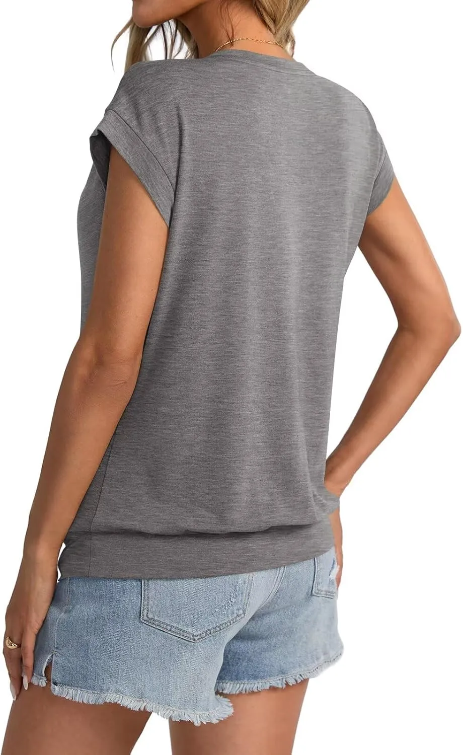 Womens Crewneck Cap Sleeve T Shirts Banded Bottom Top Loose Fit Short Sleeves Tee Casual Summer Basic Tops 2025