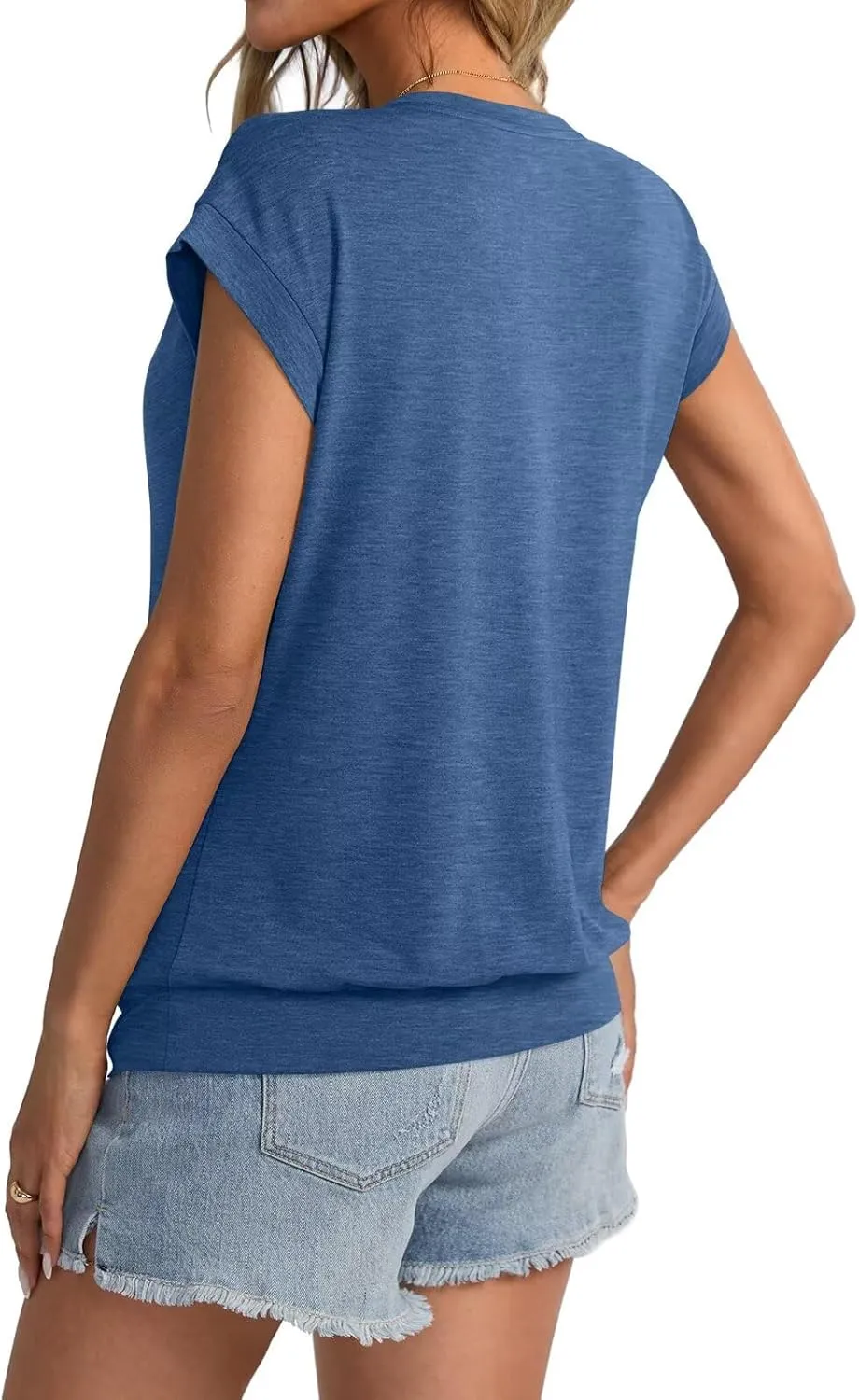 Womens Crewneck Cap Sleeve T Shirts Banded Bottom Top Loose Fit Short Sleeves Tee Casual Summer Basic Tops 2025