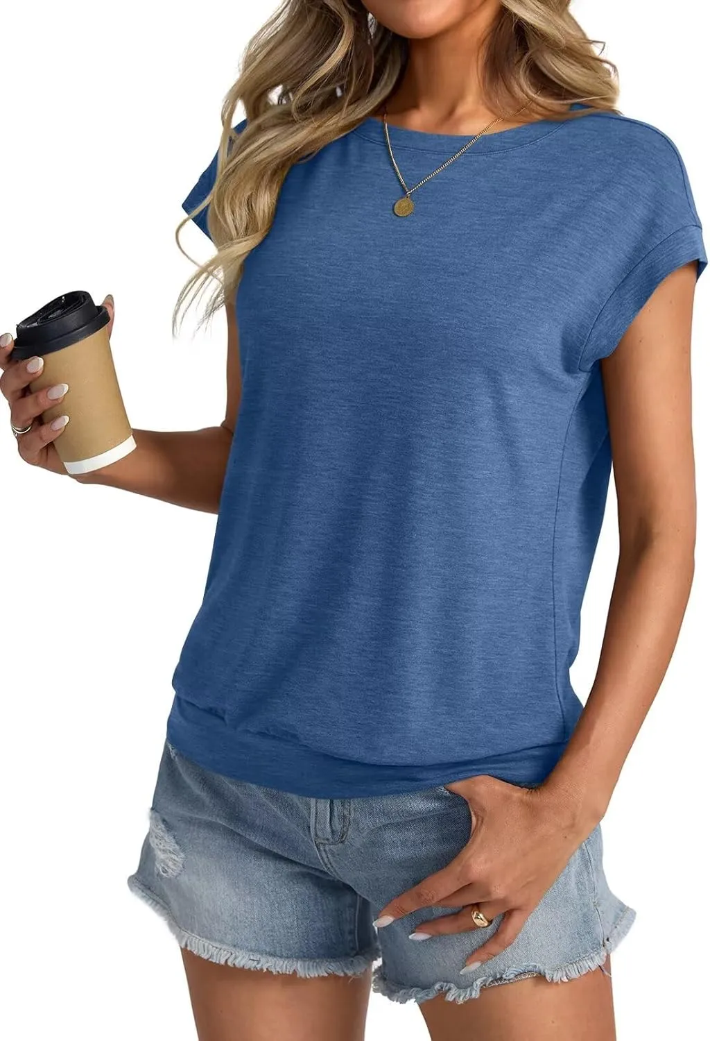 Womens Crewneck Cap Sleeve T Shirts Banded Bottom Top Loose Fit Short Sleeves Tee Casual Summer Basic Tops 2025