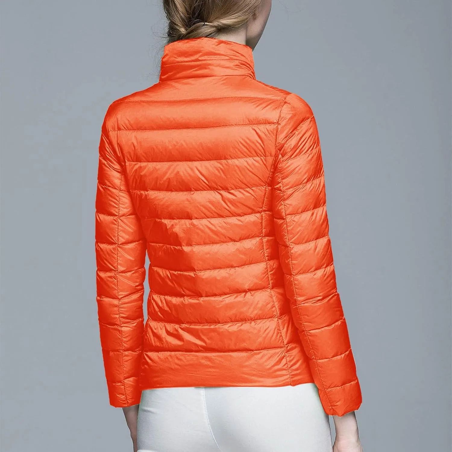 Womens Down Jacket Lightweight Windproof Slim Fit Cropped Bomber Jackets Winter Trendy Thermal Puffer Quilted Coats