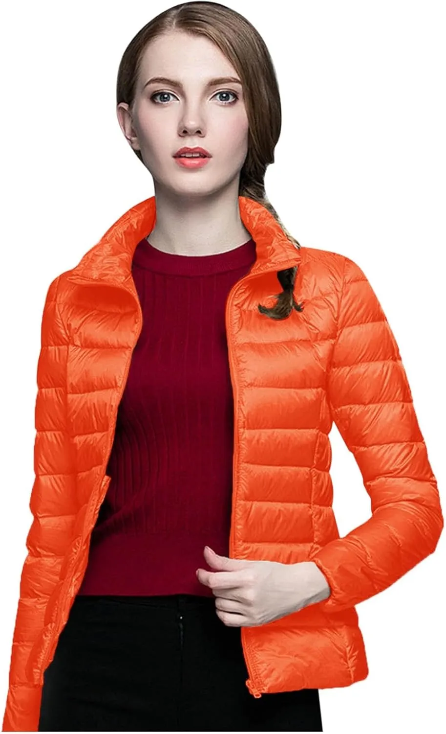 Womens Down Jacket Lightweight Windproof Slim Fit Cropped Bomber Jackets Winter Trendy Thermal Puffer Quilted Coats